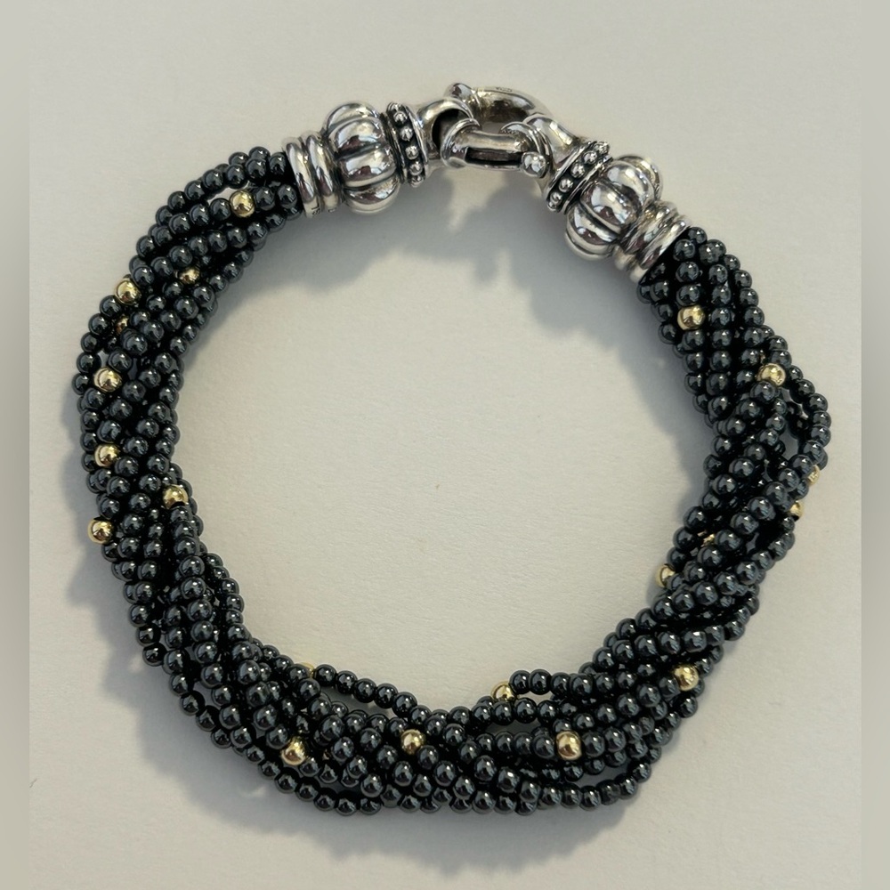 Lagos Caviar Multi Strand Black Ceramic / 18k 750 Bead Bracelet 7” *RARE*